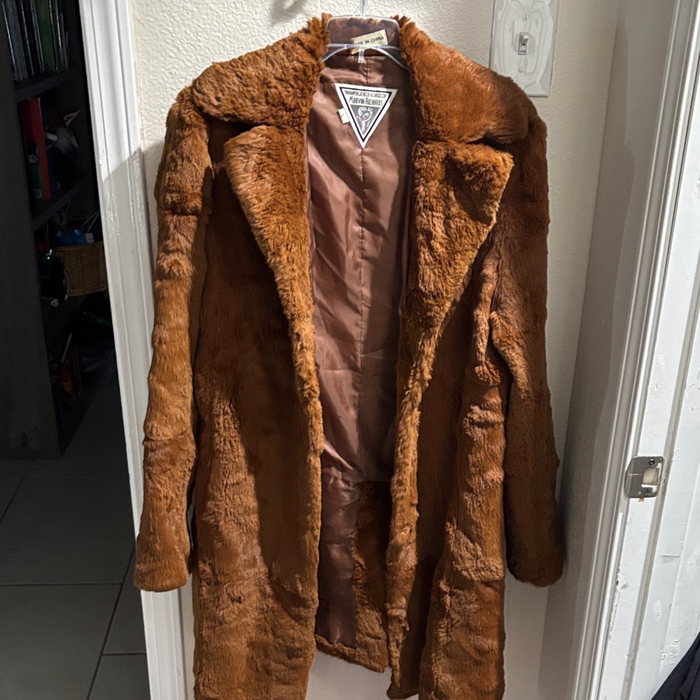 Marvin Adams Brown Faux Fur Coat L